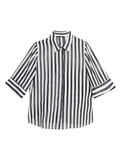 Kobi Halperin Women's Jolie Sheer Striped Blouse - Black White - Size XL | Thumbnail 1 Kobi Halperin Women's Jolie Sheer Striped Blouse - Black White - Size XL | Thumbnail 1