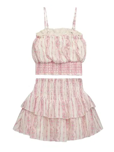 KatieJ NYC Girl's Brooke Floral Cotton Top & Skirt Set - Babypinkcottstrp | Thumbnail 2 KatieJ NYC Girl's Brooke Floral Cotton Top & Skirt Set - Babypinkcottstrp | Thumbnail 2