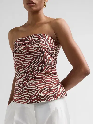 Proenza Schouler White Label Women's Maisy Coral-Print Poplin Strapless Top - Rust Cream Multi - Size 14 | Thumbnail 5 Proenza Schouler White Label Women's Maisy Coral-Print Poplin Strapless Top - Rust Cream Multi - Size 14 | Thumbnail 5