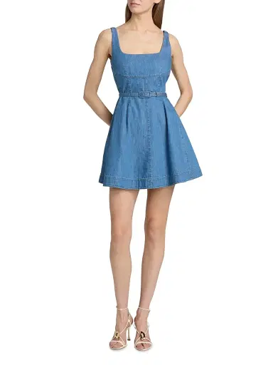 Tanya Taylor Women's Paige Belted Denim Minidress - Chambray | Thumbnail 2 Tanya Taylor Women's Paige Belted Denim Minidress - Chambray | Thumbnail 2