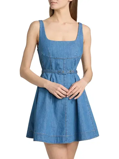Tanya Taylor Women's Paige Belted Denim Minidress - Chambray | Thumbnail 3 Tanya Taylor Women's Paige Belted Denim Minidress - Chambray | Thumbnail 3