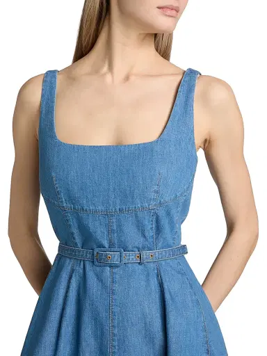 Tanya Taylor Women's Paige Belted Denim Minidress - Chambray | Thumbnail 6 Tanya Taylor Women's Paige Belted Denim Minidress - Chambray | Thumbnail 6