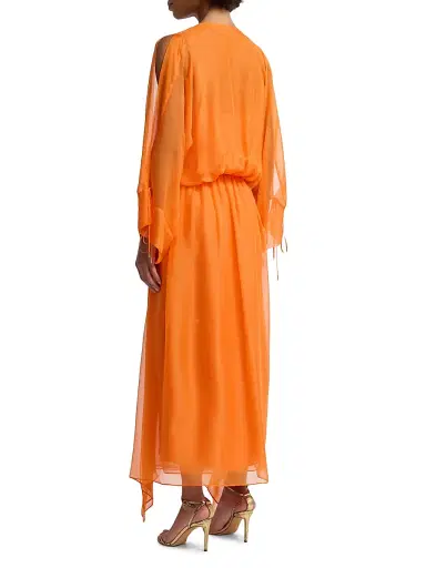 Alberta Ferretti Women's Chiffon Gathered Waist Dress - Orange | Thumbnail 5 Alberta Ferretti Women's Chiffon Gathered Waist Dress - Orange | Thumbnail 5