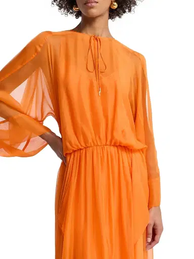 Alberta Ferretti Women's Chiffon Gathered Waist Dress - Orange | Thumbnail 6 Alberta Ferretti Women's Chiffon Gathered Waist Dress - Orange | Thumbnail 6
