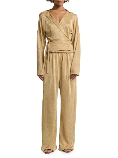 Alberta Ferretti Women's Metallic Wrap Top - Shiny Gold | Thumbnail 2 Alberta Ferretti Women's Metallic Wrap Top - Shiny Gold | Thumbnail 2