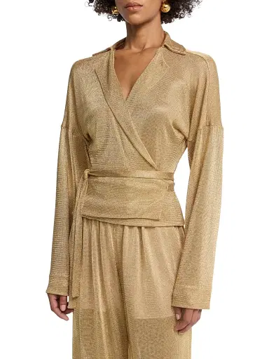 Alberta Ferretti Women's Metallic Wrap Top - Shiny Gold | Thumbnail 6 Alberta Ferretti Women's Metallic Wrap Top - Shiny Gold | Thumbnail 6
