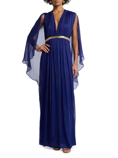 Alberta Ferretti Women's Draped Chiffon Cape Gown - Multi Blue | Thumbnail 2 Alberta Ferretti Women's Draped Chiffon Cape Gown - Multi Blue | Thumbnail 2