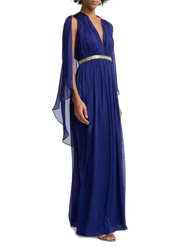 Alberta Ferretti Women's Draped Chiffon Cape Gown - Multi Blue | Thumbnail 3 Alberta Ferretti Women's Draped Chiffon Cape Gown - Multi Blue | Thumbnail 3