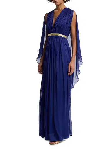 Alberta Ferretti Women's Draped Chiffon Cape Gown - Multi Blue | Thumbnail 4 Alberta Ferretti Women's Draped Chiffon Cape Gown - Multi Blue | Thumbnail 4