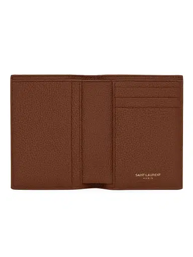 Saint Laurent Men's Tiny Cassandre Credit Card Wallet in Grained Leather - Toasted Brown | Thumbnail 2 Saint Laurent Men's Tiny Cassandre Credit Card Wallet in Grained Leather - Toasted Brown | Thumbnail 2