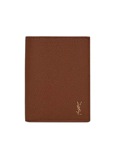 Saint Laurent Men's Tiny Cassandre Credit Card Wallet in Grained Leather - Toasted Brown | Thumbnail 1 Saint Laurent Men's Tiny Cassandre Credit Card Wallet in Grained Leather - Toasted Brown | Thumbnail 1
