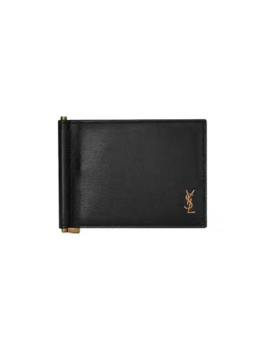 Saint Laurent Men's Tiny Cassandre Bill Clip Wallet in Shiny Leather - Black | Thumbnail 1 Saint Laurent Men's Tiny Cassandre Bill Clip Wallet in Shiny Leather - Black | Thumbnail 1