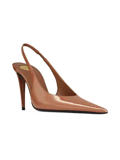 Saint Laurent Women's Guermantes Slingback Pumps in Patent Leather - Noisette | Thumbnail 2 Saint Laurent Women's Guermantes Slingback Pumps in Patent Leather - Noisette | Thumbnail 2