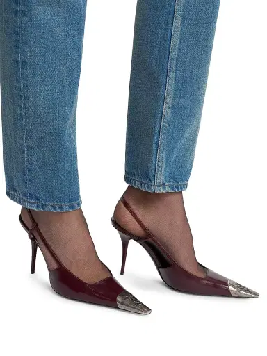 Saint Laurent Women's Jeanne Slingback Pumps in Smooth Leather - Vintage Bordeaux | Thumbnail 5 Saint Laurent Women's Jeanne Slingback Pumps in Smooth Leather - Vintage Bordeaux | Thumbnail 5