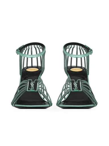 Saint Laurent Women's Babylone Sandals in Metallic Leather and Metal - Hope Green | Thumbnail 3 Saint Laurent Women's Babylone Sandals in Metallic Leather and Metal - Hope Green | Thumbnail 3