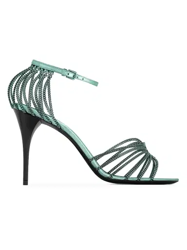 Saint Laurent Women's Babylone Sandals in Metallic Leather and Metal - Hope Green | Thumbnail 1 Saint Laurent Women's Babylone Sandals in Metallic Leather and Metal - Hope Green | Thumbnail 1