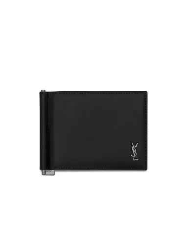 Saint Laurent Men's Tiny Cassandre Bill Clip Wallet in Matte Leather - Black | Thumbnail 1 Saint Laurent Men's Tiny Cassandre Bill Clip Wallet in Matte Leather - Black | Thumbnail 1