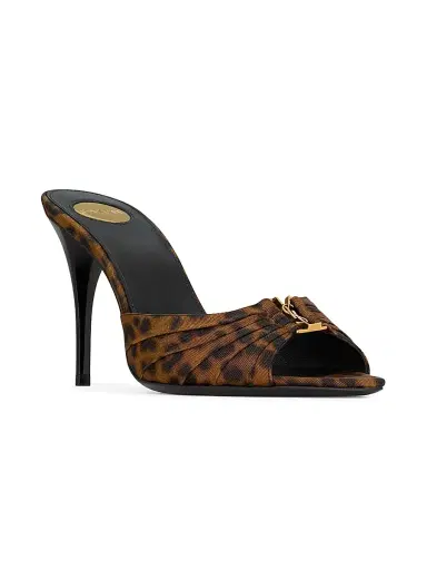 Saint Laurent Women's Mules in Leopard Grosgrain - Leopard | Thumbnail 2 Saint Laurent Women's Mules in Leopard Grosgrain - Leopard | Thumbnail 2