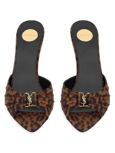 Saint Laurent Women's Mules in Leopard Grosgrain - Leopard | Thumbnail 3 Saint Laurent Women's Mules in Leopard Grosgrain - Leopard | Thumbnail 3