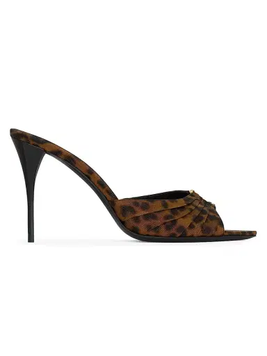 Saint Laurent Women's Mules in Leopard Grosgrain - Leopard | Thumbnail 1 Saint Laurent Women's Mules in Leopard Grosgrain - Leopard | Thumbnail 1