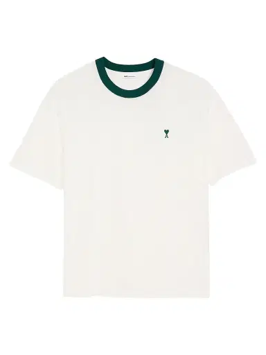 AMI Paris Men's Logo Embroidered Cotton T-Shirt - Blanc Naturel Vert Sapin | Thumbnail 1 AMI Paris Men's Logo Embroidered Cotton T-Shirt - Blanc Naturel Vert Sapin | Thumbnail 1