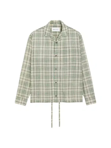 AMI Paris Men's Plaid Cotton-Blend Boxy Camp Shirt - Vert Sapin Blanc Creme | Thumbnail 1 AMI Paris Men's Plaid Cotton-Blend Boxy Camp Shirt - Vert Sapin Blanc Creme | Thumbnail 1