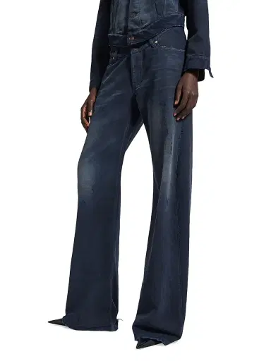 Balenciaga Women's Curved Waist Pants - Navy Dirty Dark Blue | Thumbnail 5 Balenciaga Women's Curved Waist Pants - Navy Dirty Dark Blue | Thumbnail 5