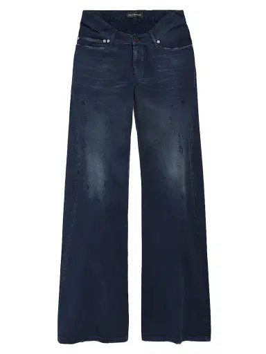 Balenciaga Women's Curved Waist Pants - Navy Dirty Dark Blue | Thumbnail 1 Balenciaga Women's Curved Waist Pants - Navy Dirty Dark Blue | Thumbnail 1