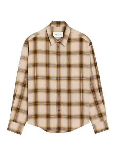 AMI Paris Men's Shadow-Plaid Boxy Shirt - Taupe Beige Caramel | Thumbnail 1 AMI Paris Men's Shadow-Plaid Boxy Shirt - Taupe Beige Caramel | Thumbnail 1