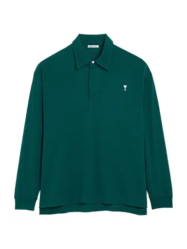AMI Paris Men's Ami de Coeur Polo Shirt - Vert Sapin Blanc Creme | Thumbnail 1 AMI Paris Men's Ami de Coeur Polo Shirt - Vert Sapin Blanc Creme | Thumbnail 1
