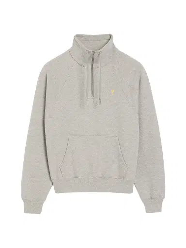 AMI Paris Men's Embroidered Ami de Coeur Quarter-Zip Sweatshirt - Gris Chine Clair | Thumbnail 1 AMI Paris Men's Embroidered Ami de Coeur Quarter-Zip Sweatshirt - Gris Chine Clair | Thumbnail 1