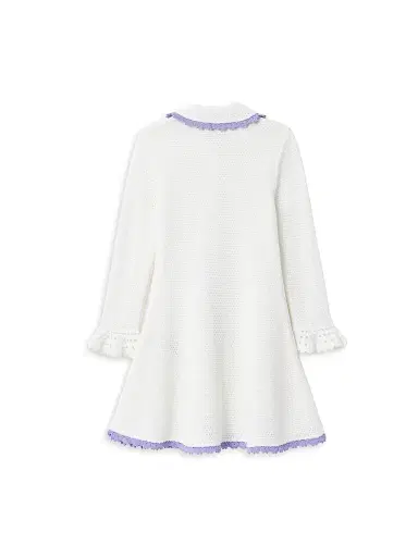 Self-Portrait Little Girl's & Girl's Pointelle Knit Contrast-Trim Dress - Cream | Thumbnail 2 Self-Portrait Little Girl's & Girl's Pointelle Knit Contrast-Trim Dress - Cream | Thumbnail 2