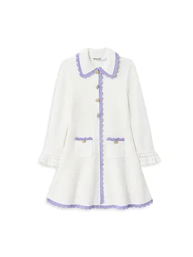 Self-Portrait Little Girl's & Girl's Pointelle Knit Contrast-Trim Dress - Cream | Thumbnail 1 Self-Portrait Little Girl's & Girl's Pointelle Knit Contrast-Trim Dress - Cream | Thumbnail 1