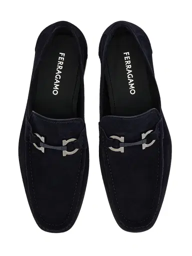 FERRAGAMO Men's Gancini Suede Loafers - Navy | Thumbnail 3 FERRAGAMO Men's Gancini Suede Loafers - Navy | Thumbnail 3