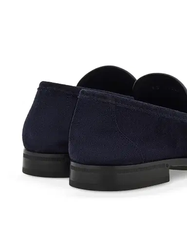 FERRAGAMO Men's Gancini Suede Loafers - Navy | Thumbnail 4 FERRAGAMO Men's Gancini Suede Loafers - Navy | Thumbnail 4