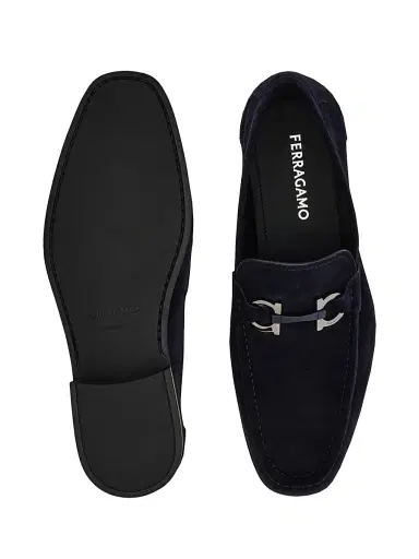 FERRAGAMO Men's Gancini Suede Loafers - Navy | Thumbnail 5 FERRAGAMO Men's Gancini Suede Loafers - Navy | Thumbnail 5