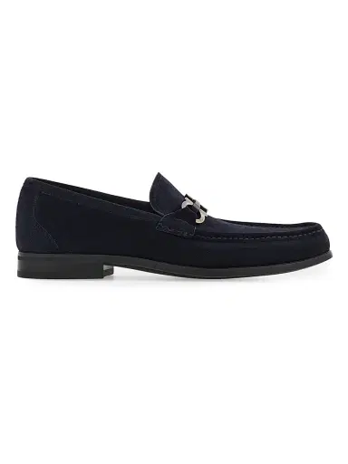FERRAGAMO Men's Gancini Suede Loafers - Navy | Thumbnail 1 FERRAGAMO Men's Gancini Suede Loafers - Navy | Thumbnail 1