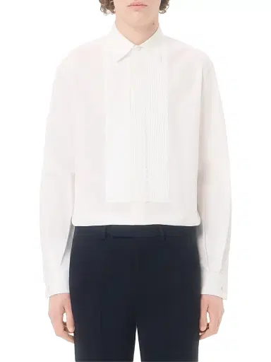 Valentino Garavani Men's Cotton Poplin Shirt with Pleated Plastron and Lace Details - White | Thumbnail 3 Valentino Garavani Men's Cotton Poplin Shirt with Pleated Plastron and Lace Details - White | Thumbnail 3