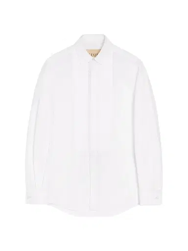 Valentino Garavani Men's Cotton Poplin Shirt with Pleated Plastron and Lace Details - White | Thumbnail 1 Valentino Garavani Men's Cotton Poplin Shirt with Pleated Plastron and Lace Details - White | Thumbnail 1