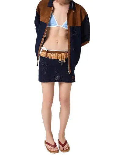 Miu Miu Women's Cotton Crochet and Suede Mini Skirt - Blue | Thumbnail 6 Miu Miu Women's Cotton Crochet and Suede Mini Skirt - Blue | Thumbnail 6