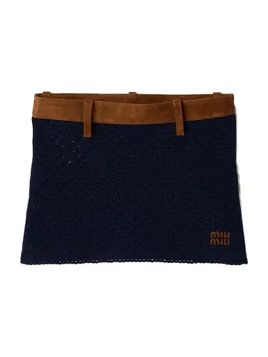 Miu Miu Women's Cotton Crochet and Suede Mini Skirt - Blue | Thumbnail 1 Miu Miu Women's Cotton Crochet and Suede Mini Skirt - Blue | Thumbnail 1