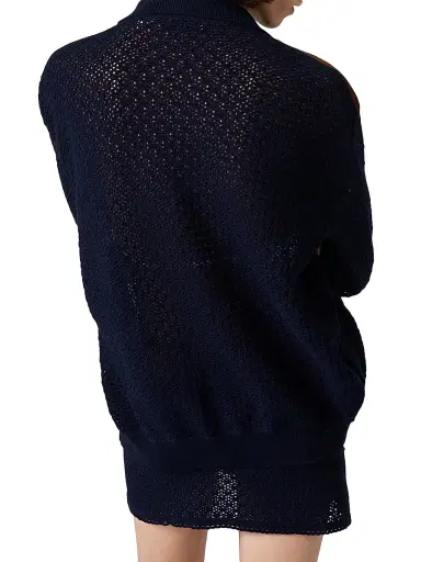 Miu Miu Women's Cotton Crochet and Suede Cardigan - Blue | Thumbnail 5 Miu Miu Women's Cotton Crochet and Suede Cardigan - Blue | Thumbnail 5