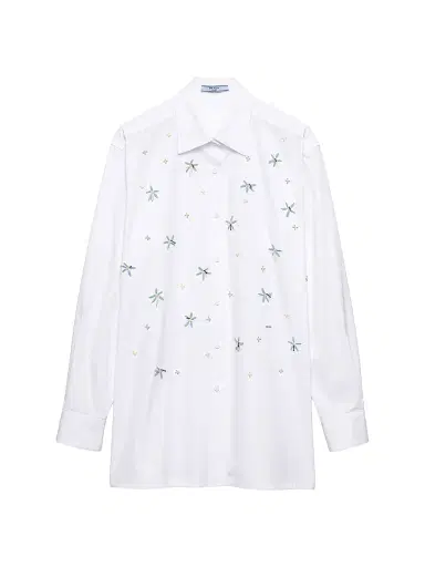 Prada Women's Embroidered Poplin Shirt - White | Thumbnail 1 Prada Women's Embroidered Poplin Shirt - White | Thumbnail 1