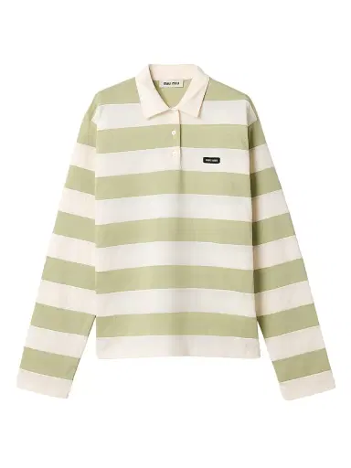 Miu Miu Women's Striped Jersey Polo Shirt - Size Large | Thumbnail 1 Miu Miu Women's Striped Jersey Polo Shirt - Size Large | Thumbnail 1
