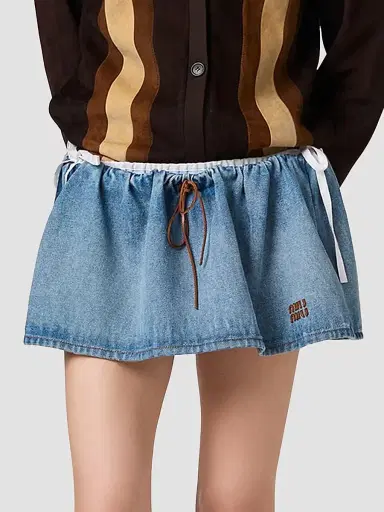 Miu Miu Women's Washed Denim Mini-Skirt - Blue | Thumbnail 3 Miu Miu Women's Washed Denim Mini-Skirt - Blue | Thumbnail 3