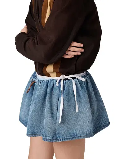 Miu Miu Women's Washed Denim Mini-Skirt - Blue | Thumbnail 4 Miu Miu Women's Washed Denim Mini-Skirt - Blue | Thumbnail 4