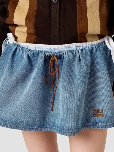 Miu Miu Women's Washed Denim Mini-Skirt - Blue | Thumbnail 6 Miu Miu Women's Washed Denim Mini-Skirt - Blue | Thumbnail 6