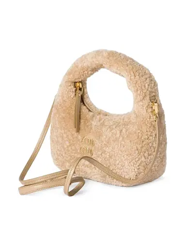 Miu Miu Women's Wander Shearling Top Handle Bag - Beige Khaki | Thumbnail 2 Miu Miu Women's Wander Shearling Top Handle Bag - Beige Khaki | Thumbnail 2