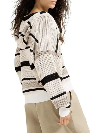 Brunello Cucinelli Women's Striped Cotton Net Hooded Cardigan with Zipper | Thumbnail 3 Brunello Cucinelli Women's Striped Cotton Net Hooded Cardigan with Zipper | Thumbnail 3