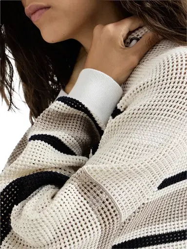 Brunello Cucinelli Women's Striped Cotton Net Hooded Cardigan with Zipper | Thumbnail 5 Brunello Cucinelli Women's Striped Cotton Net Hooded Cardigan with Zipper | Thumbnail 5